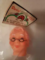 Vintage 3" Old Woman Rubber Head Doll Part Darice Hong Kong Mrs. Clause Glasses