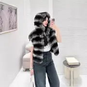 Fur Vest Real Fur Rex Rabbit Fur Hooded Jacket Coats Womens Gilet Waistcoats