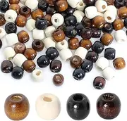 400Pcs Large Hole Wood Beads, BetterJonny 12x11mm Barrel Beads 4 Colors Natural Wooden Spacer Beads Bulk for Macrame Rosary Bracelet Jewelry Craft Making