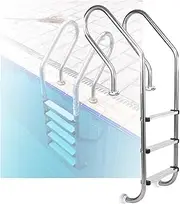 Pool Ladder, Stainless Steel Entry and Exit Swimming Pool Step, 2/3 Steps Pool Pedal with Curved Handrail for Fish Pond Water Park(3-Steps1.0mm)