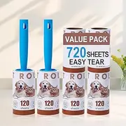 Lint Roller,Extra Sticky Roller 720 Sheets,Lint Remover for Clothes,Couch,Furniture,Carpet,Portable Cat Dog Hair Remover for Travel,Office,Car,2 Handles and 6 Refills