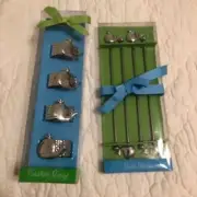 Silver-tone Metal Whale Drink Stirrers & Hammered Napkin Rings; MSC Mainstreet