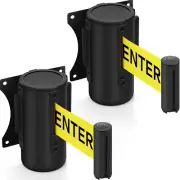 2Pcs Wall Mount Retractable Belt Barriers 10ft Yellow Crowd Control Kit