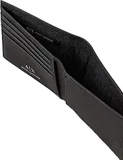 A|X ARMANI EXCHANGE Mens Armani Exchange Plate Logo Saffiano Leather W/Coin Pocket Bifold Wallet, Black, Small US, Black, Small