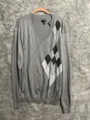 J Ferrar Mens Sweater Argyle Gray Black XL Casual Office Grandpa Dad Gift New