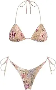 [N\P] NP Triangle Push Up Bikini Set String Thong Swimwear Ruched Bikinis Women Two Piece Khaki