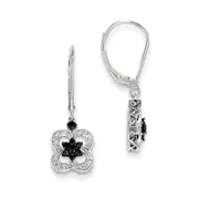 14K White Gold Black u0026 White Real Diamond Leverback Earrings