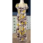 NWT New $110 Anthropologie Whimsical Ruffle Panther Leopard Cat Maxi Dress M