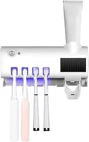 Automatic Toothpaste Squeezer, UV Toothbrush Dispenser, 4 Toothbrush Slots Wall Mounted, Tooth Brushing Holder, Toothpaste Squeezer Dispenser, Easy to Use, Portable for Hygienic Bathroom