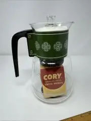 New Vintage Cory 6 Cup Perk Percolator Carafe w/ Paper Work Rare Green Unused