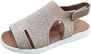 [JEUROT] Women's Platform Sandals Open Toe Slip On Sandals Ankle Strap Slingbak Low Wedges Rhinestone Hollow Out Dress Shoes