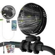 USOR Pram Fan, 4 Speed Portable Clip on Stroller Fan for Baby5000mAh Battery Operated Personal Desk Fans with Flexible Tripod Mini Handheld Usb Fan Rechargeable for Car Seat Treadmill Camping Black