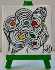 Abstract Acrylic Painting Circle of Joy II Canvas w/Easel by M. Oliveri, 4"x4"