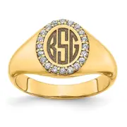 SS/Gold-plated Large Diamond Oval Classic Monogram Signet Ring