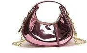 [Generic] Metallic PU Leather Clutch Purse Mini Y2k Purse Trendy Evening Handbags with Chain Strap Crescent Bag Dumpling Bag for Women Prom Wedding Party