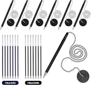 Uwaomah Secure Pen Chain Set with 7 Black Ink Pens, 7 Black Refills, 7 Blue Refills, and 7 Security Pen Holders