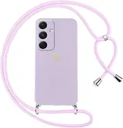 [Oelrstfe] Mobile Phone Lanyard for Samsung Galaxy A54 5G, Case with Strap, Heart Motif, Mobile Phone Case for Hanging, Silicone, Shockproof, Ultra Thin, Soft Protective Case with Cord, Gold Love