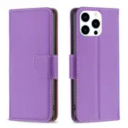 For iPhone 16 Pro Max Case, PU Leather Lychee Cover, Purple