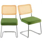 VEVOR Rattan Chairs, Set of 2, Mid Century Modern Dining Chair, Upholstered Velvet Accent Chair with Rattan Back, Retro Dining Room Kitchen Chair for