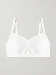 [SIX] SIX - Rosa Leavers Lace-trimmed Stretch-jersey Soft-cup Nursing Bra - Off-white - large large Off-white