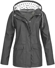 [ADJHDFH] clear raincoat,lightening deal,top deals of the day,women waterproof rain jacket long sleeve lightweight hiking jackets with hood travel zip up raincoat with pockets（a6-grey，5xl）, A6-grey