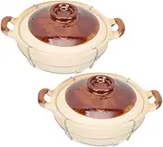2Pcs Clay Pot with Lid Versatile Earthen Cooking Pot for Stews and Soups for Single Servings Secure Handle for Easy Carrying for Home Kitchens