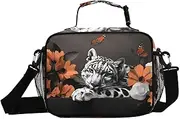 Insulated Lunch Box Leopard Floral Butterfly for Women Men - Ideal for Work, Picnics - Includes Adjustable Shoulder Strap