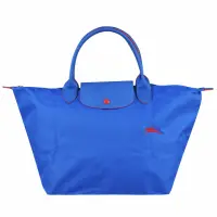 在飛比找momo購物網優惠-【LONGCHAMP】刺繡LOGO撞色設計尼龍短提把拉鍊摺疊