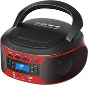 Portable CD Player Boombox with Bluetooth, FM Radio with CD Player Combo, Compatible with AUX/USB Playback and Earphone Jack, Stereo Speakers, Battery or AC Powered