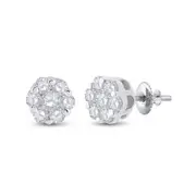 14k White Gold Round Diamond Cluster Earrings 1/6 Cttw
