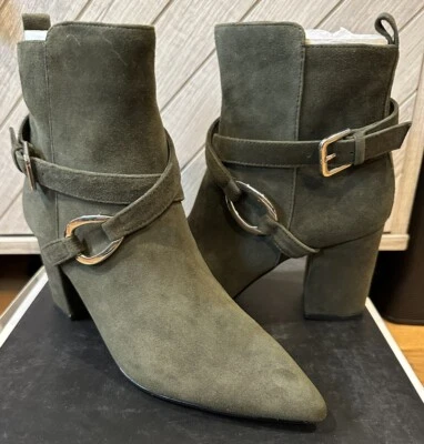 NEW White House Black Market Devon Green Suede Suede Buckle Heel Bootie Size 5