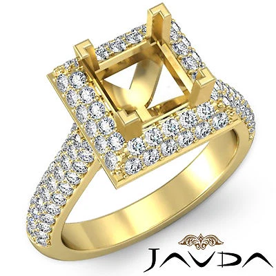 Halo Diamond Engagement Princess Shape Huge Ring 1.4C 14k Yellow Gold Semi Mount
