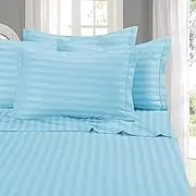 Elegant Comfort Best, Softest, Coziest 6-Piece Sheet Sets! - 1500 Thread Count Egyptian Quality Luxurious Wrinkle Resistant 6-Piece Damask Stripe Bed Sheet Set, King Aqua Blue