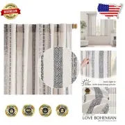 Elegant 63 Inch Boho Linen Blend Curtains with Light Filtering Design - 2 Panels