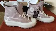 NEW Converse All-Star Hi Tops Pink Shimmer Suede Stack Soles Mens 9.5; Womens 11