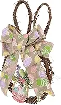 ERINGOGO Easter Wreath Home Decor Artificial Spring Wreaths Succulent Wreath Artifical Bunny Rabbit Ornament Wreath Bow Front Door Decor Modern Colorful Summer Decoration Farmhouse Linen