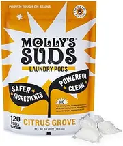Molly's Suds Laundry Detergent Pods | Natural Detergent for Sensitive Skin | Ultra Concentrated and Stain Fighting | Citrus Grove - 120 Count (Value Pack)