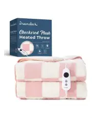 [Dreamaker] Checkered Plush Electric Heated Throw Blanket in Pink & Cream