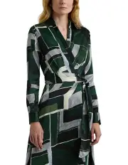 [Polo Ralph Lauren] Geo-Print Satin Charmeuse Midi Dress in Green