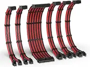 EZDIY-FAB PSU Cable Extension Kit,16AWG Power Supply Extension Cable,1x24Pin/2x4+4 EPS/3x6+2 PCI-E,Custom PC Sleeve Cable 300MM with Combs-Black Red