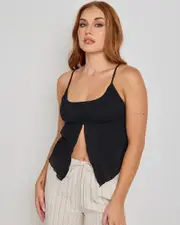 [Mooloola] Mooloola Women's Hillary Split Cami Top in Black 0 Black