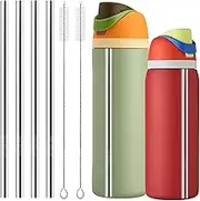 Metal Straw Replacement for Owala Water Bottle 24 oz 32 oz Accessories, with 2 Straw Cleaner, Reusable Stainless Steel Straws Compatible with Owala Water Bottle - 4pcs