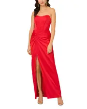 Liv Foster Satin Strapless Draped Column Gown