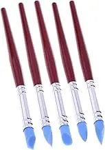 5Pcs Silicone Pen Paint Brushes Color Shapers with Flexible Blue Rubber Tip Red Wooden Handle Sculpting Tools