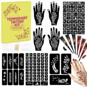 126 PCS Temporary Tattoos Stencils Kit,Henna Tattoos Kit - 6 Pcs 2 Color(Brow...