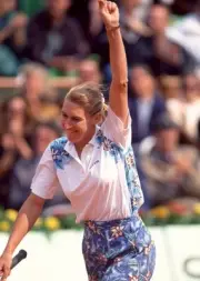 Steffi Graf of Germany celebrates after defeating Arantxa Sanchez - Old Photo