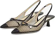 MIRAAZZURRA Mesh Slingback Kitten Heels Pointed Toe Pumps Low Heel Mary Jane Dress Shoes with Buckle Strap