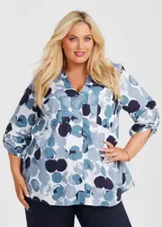 [TS] Taking Shape Spot Linen Bamboo Shirt Size 12 in Dark Indigo Spot - Plus Size Women's Clothing Dark Indigo Spot