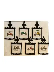 6 Antique Trivets Car Collector Cast Iron Mini Tiles Vintage Decor New