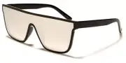 NEW FLAT TOP RECTANGLE SHIELD UNISEX BLACK SUNGLASSES SILVER MIRRORED P6531